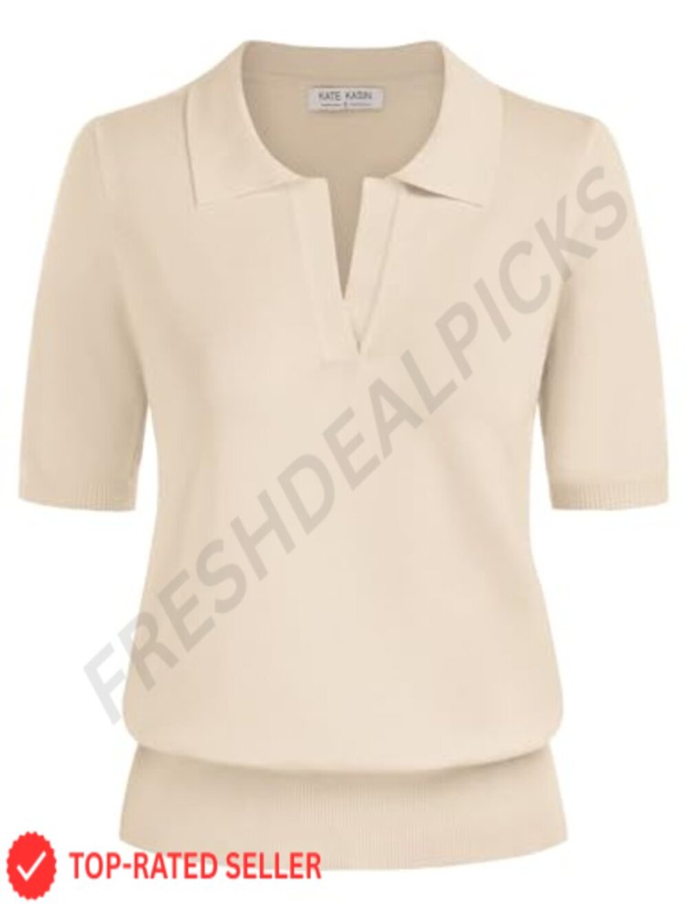 Kate K's Short Sleeve V-Neck Collared Polo Sweater Top